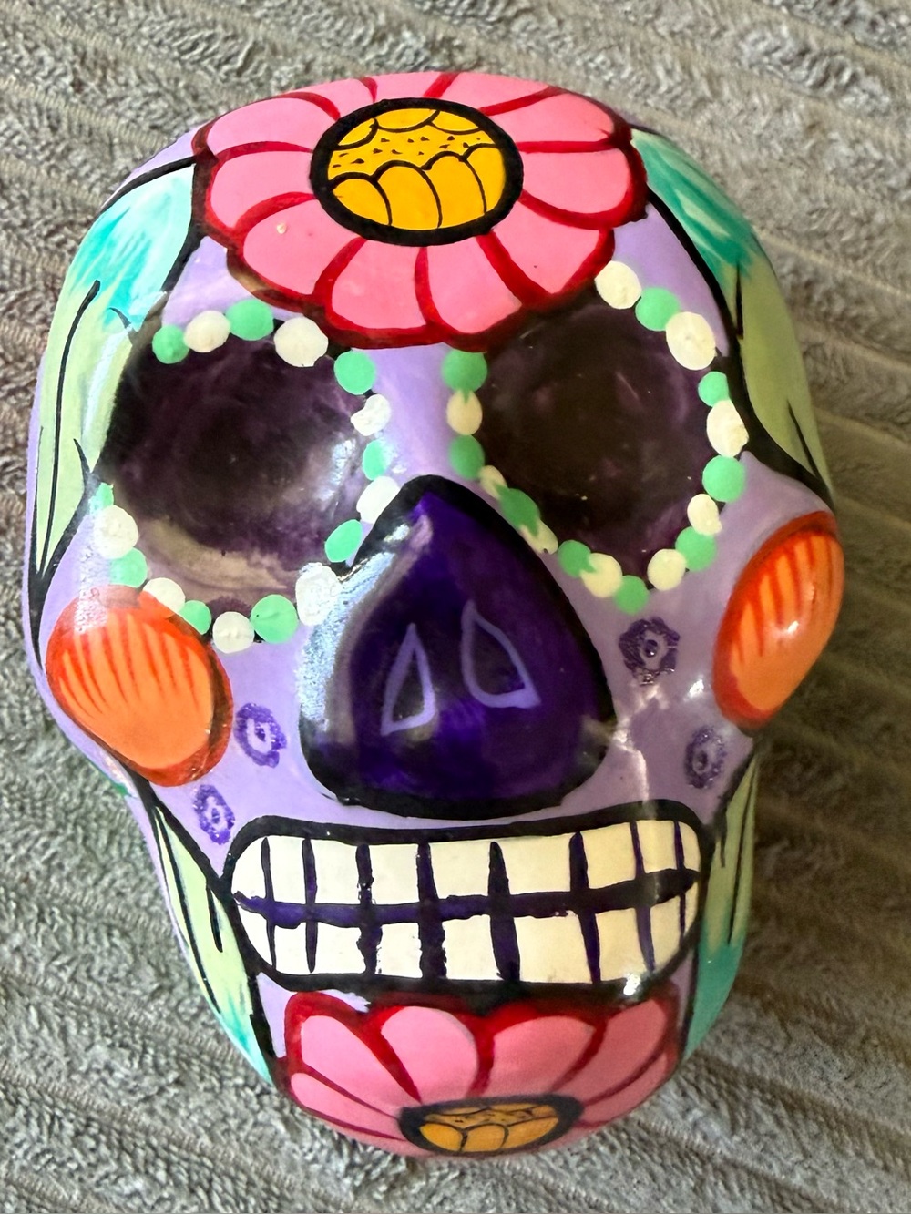 Hand-Painted Ceramic Sugar Skull Colorful Floral Design Trinket Jewelry Box